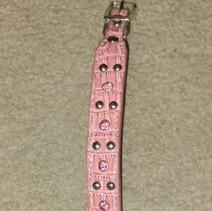 5/$20 30in Pink Leather Alligator Cat/ Dog Collar W/ Silver Studs & Pink Stones